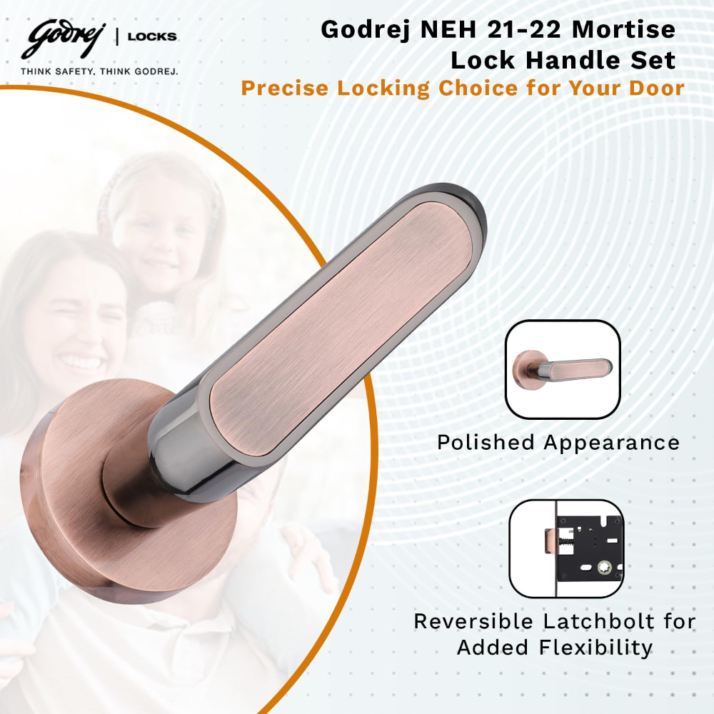 Godrej Mortise Door Handle | Handle for Internal Doors, Bathroom Doors | NEH 21 | Retractable Baby Latch | Black Antique Copper Finish | Keyless Mechanism for Privacy | 5 Years Warranty